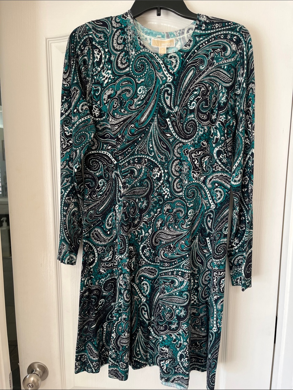Michael Kors Long Sleeve sweater Paisley Dress in Black & Green, NWT, M